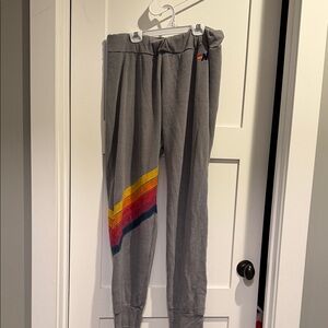 Aviator Nation Gray Sweatpants with Rainbow Stripes